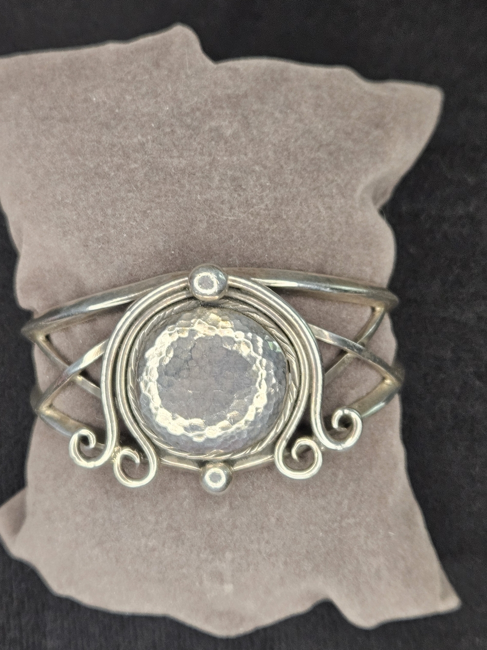 Handcrafted Chinese Sterling Silver Hammered Cuff Bracelet - Elegant Silver Tone